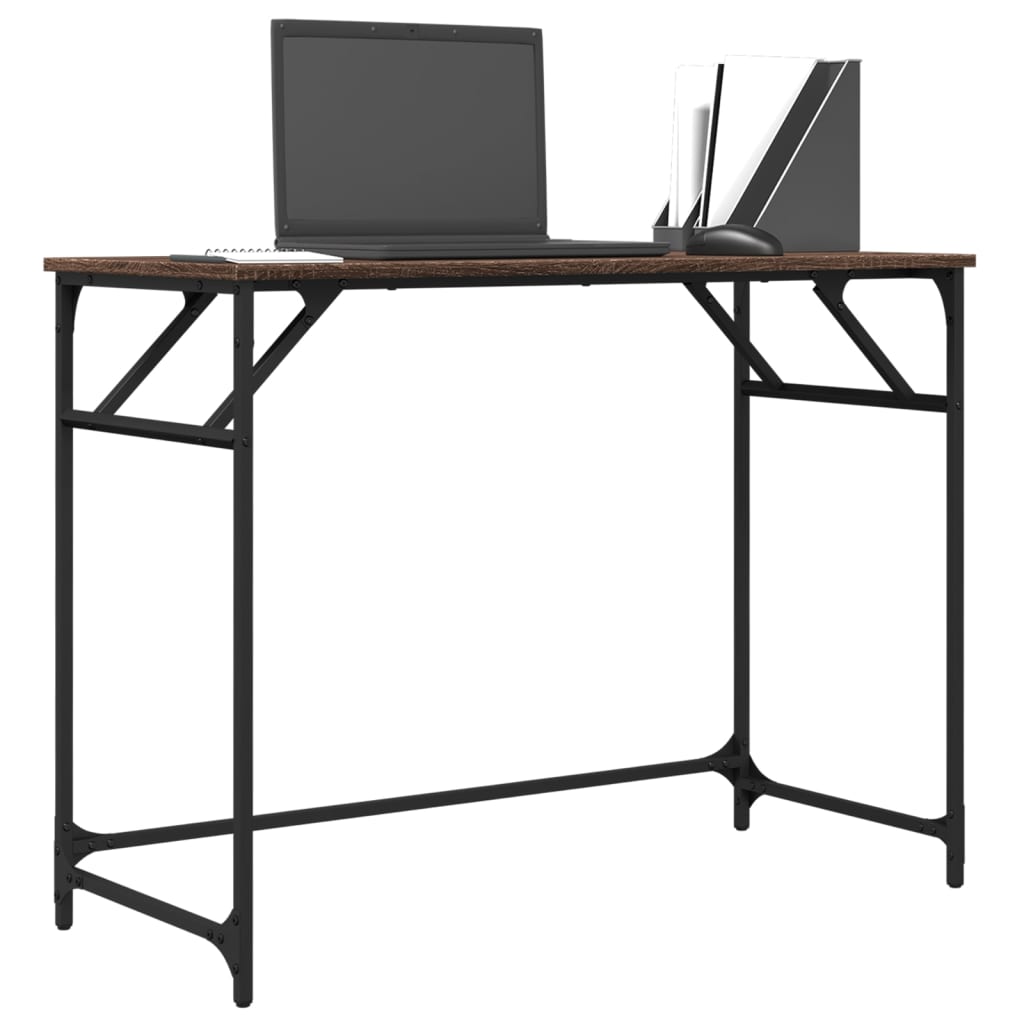 Brown Oak Desk - 100x45x76 cm - Engineered Wood & Steel