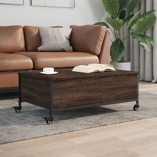 Coffee Table with Wheels Brown Oak 91x55x34 cm Engineered Wood