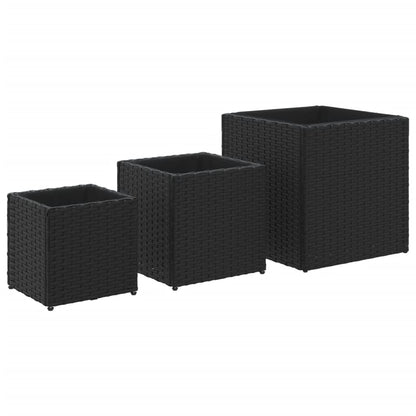 3-Piece Black Poly Rattan Garden Planters Set