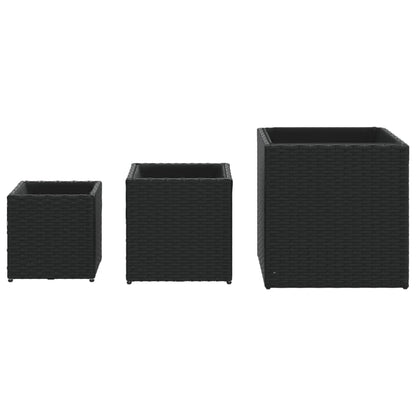 3-Piece Black Poly Rattan Garden Planters Set