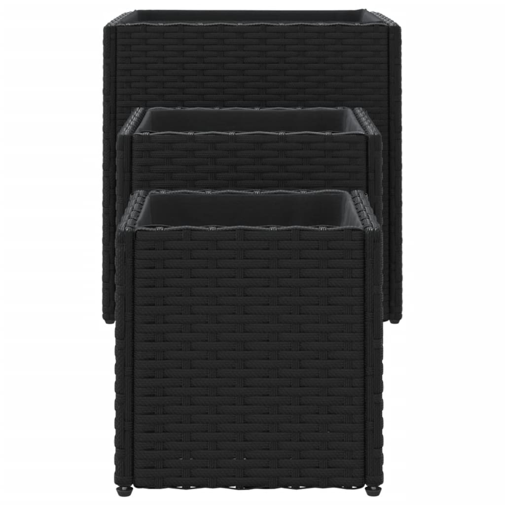 3-Piece Black Poly Rattan Garden Planters Set