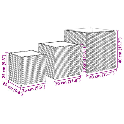 3-Piece Black Poly Rattan Garden Planters Set