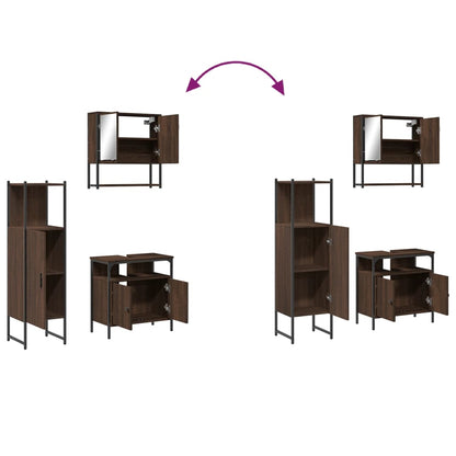 3 Piece Bathroom Furniture Set Brown Oak Engineered Wood
