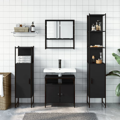 4 Piece Bathroom Furniture Set Black Engineered Wood
