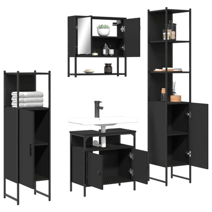 4 Piece Bathroom Furniture Set Black Engineered Wood