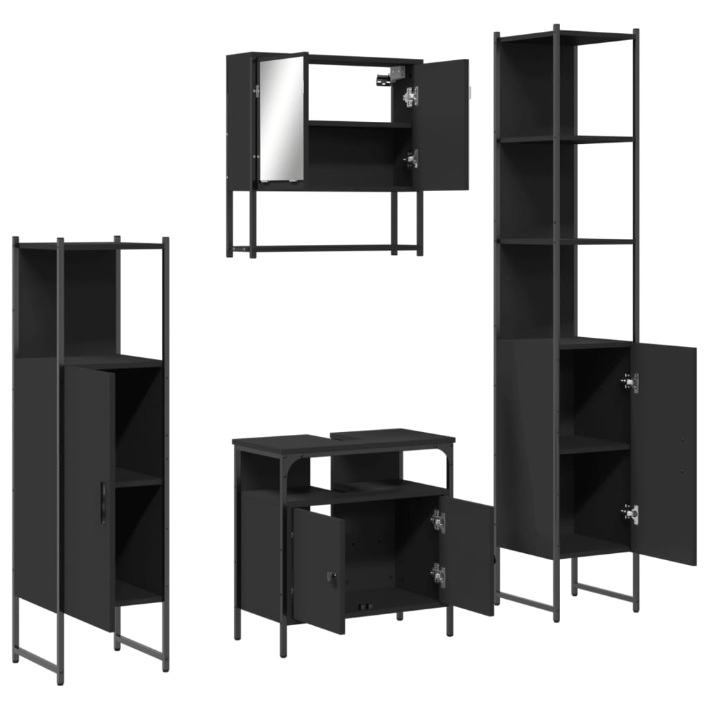 4 Piece Bathroom Furniture Set Black Engineered Wood