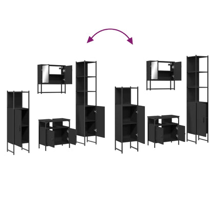4 Piece Bathroom Furniture Set Black Engineered Wood