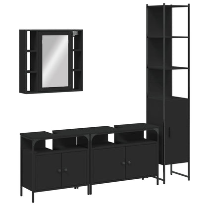 4 Piece Bathroom Cabinet Set Black Engineered Wood