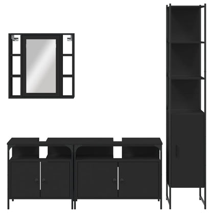 4 Piece Bathroom Cabinet Set Black Engineered Wood