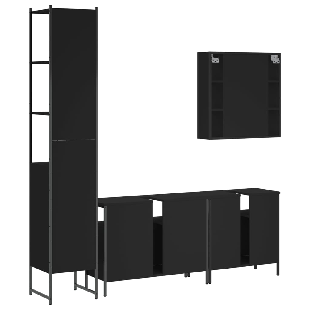 4 Piece Bathroom Cabinet Set Black Engineered Wood