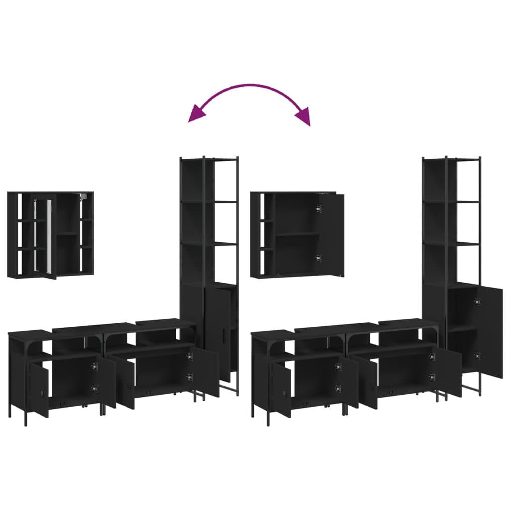 4 Piece Bathroom Cabinet Set Black Engineered Wood