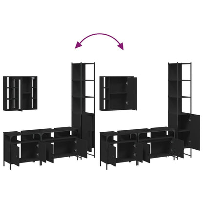 4 Piece Bathroom Cabinet Set Black Engineered Wood