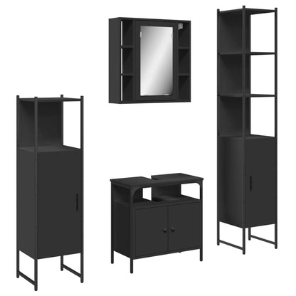 4 Piece Bathroom Cabinet Set Black Engineered Wood