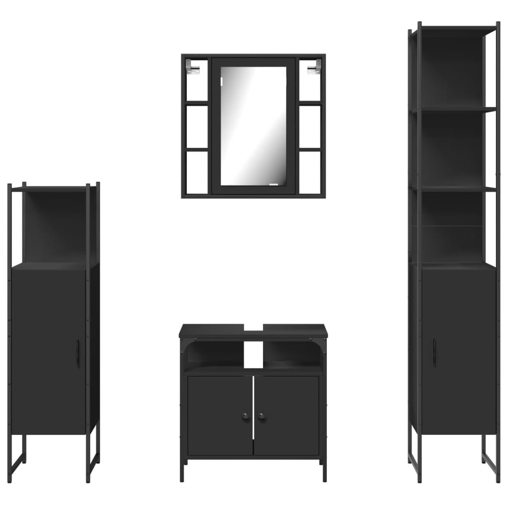4 Piece Bathroom Cabinet Set Black Engineered Wood