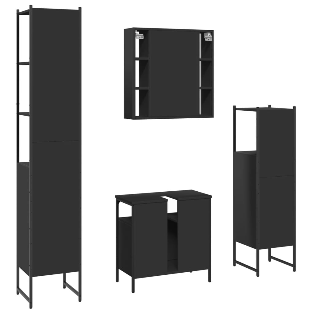 4 Piece Bathroom Cabinet Set Black Engineered Wood