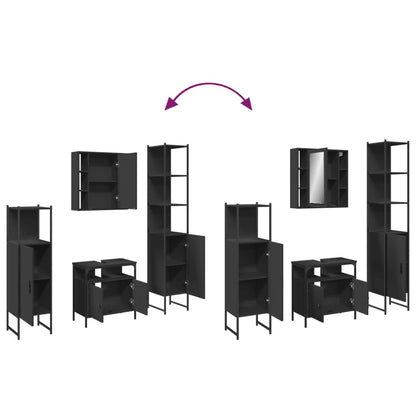 4 Piece Bathroom Cabinet Set Black Engineered Wood