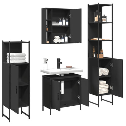 4 Piece Bathroom Cabinet Set Black Engineered Wood