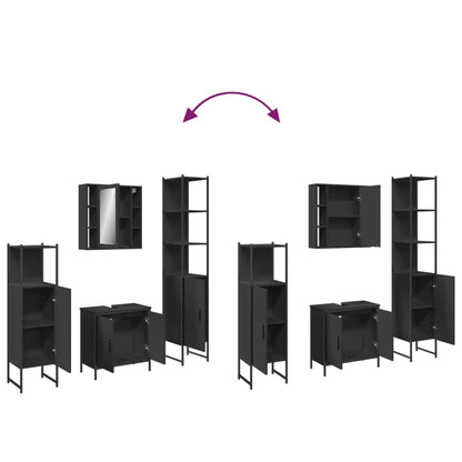 4 Piece Bathroom Cabinet Set Black Engineered Wood