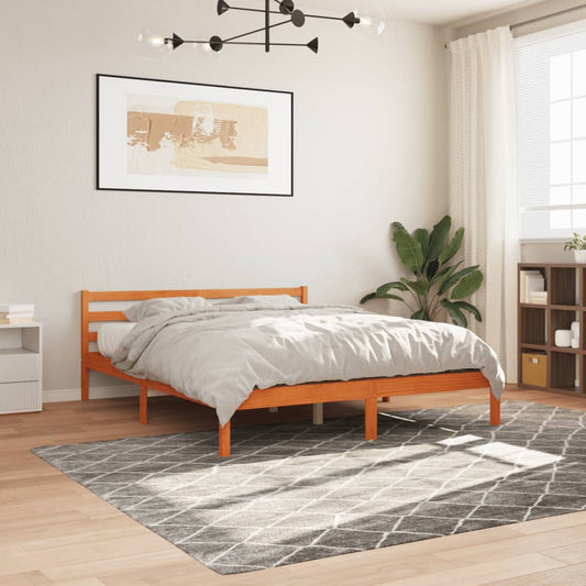 Wax Brown Solid Pine Wood Bed Frame 200x200 cm (No Mattress)