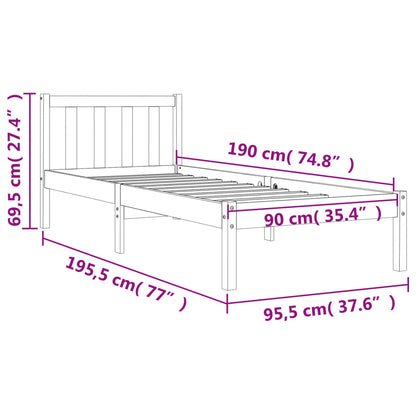 Solid Pine Bed Frame, Wax Brown - 90x190 cm, Single Size