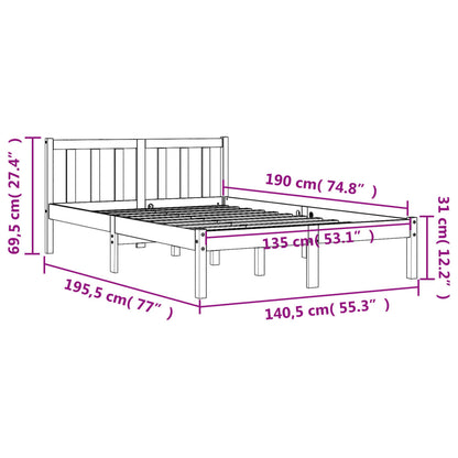 Solid Pine Double Bed Frame, Wax Brown, 135x190 cm, No Mattress