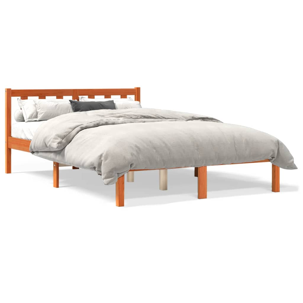 Solid Pine Bed Frame 140x190 cm Wax Brown Finish (No Mattress)