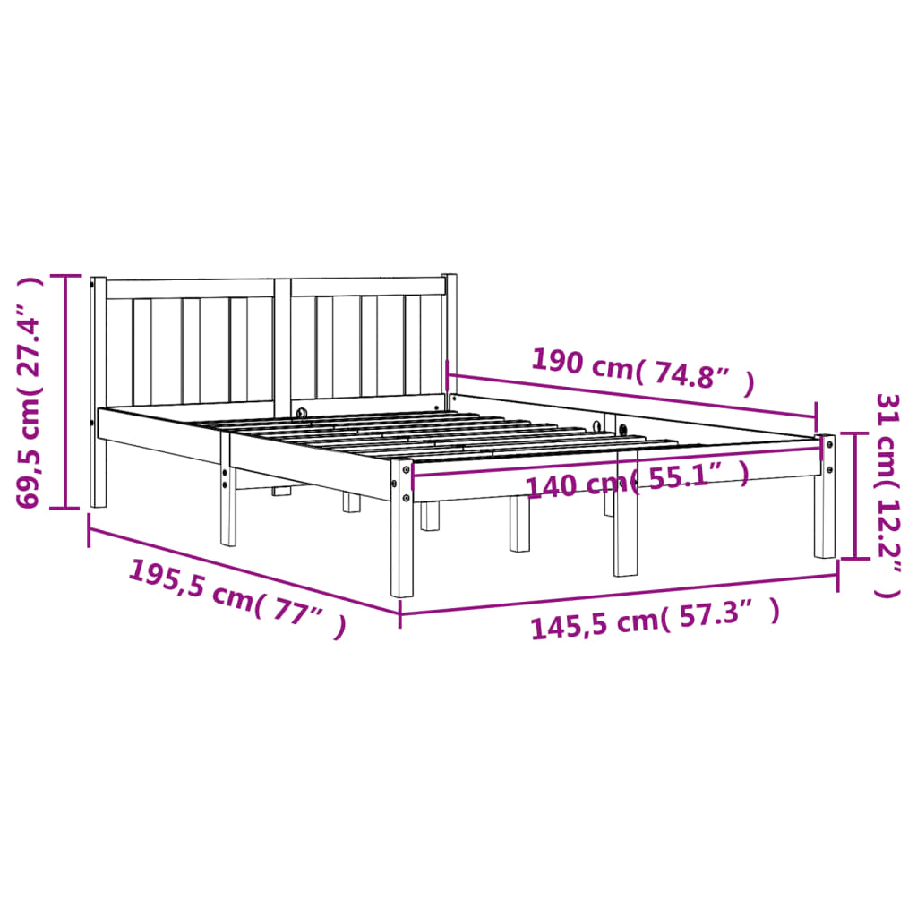 Solid Pine Bed Frame 140x190 cm Wax Brown Finish (No Mattress)