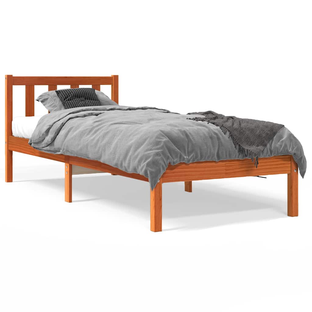 Wax Brown Solid Pine Bed Frame 90x200 cm - Mattress Not Included