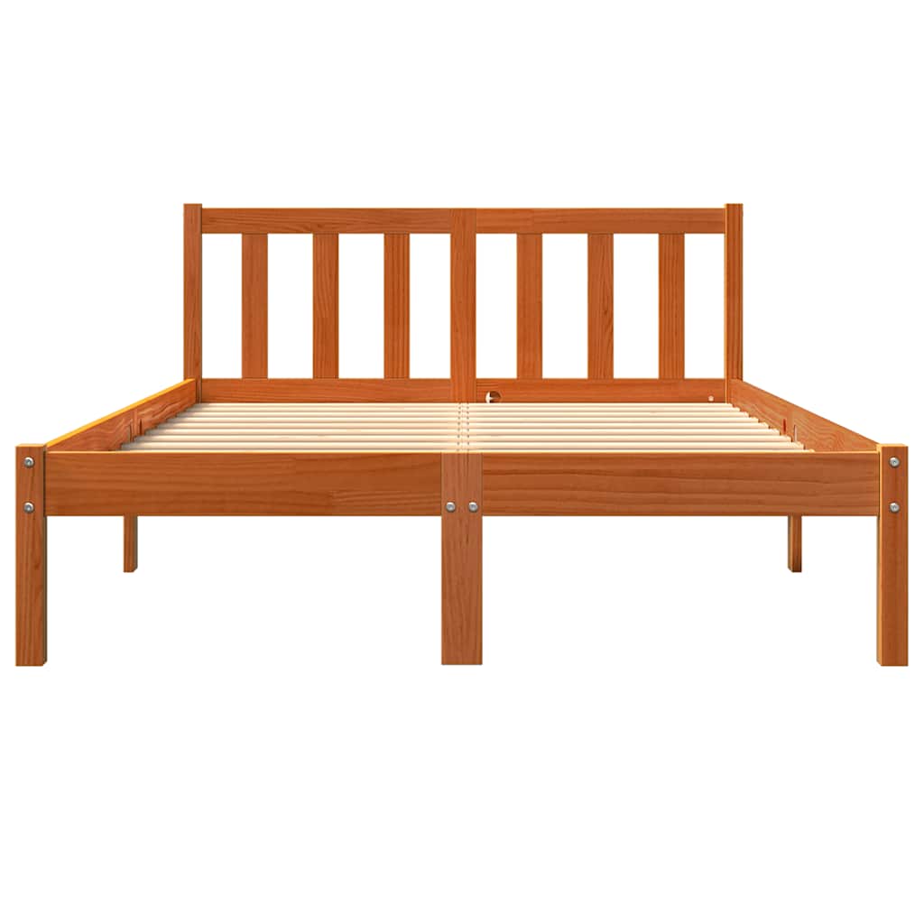 Solid Pine Bed Frame, Wax Brown 140x200 cm - No Mattress