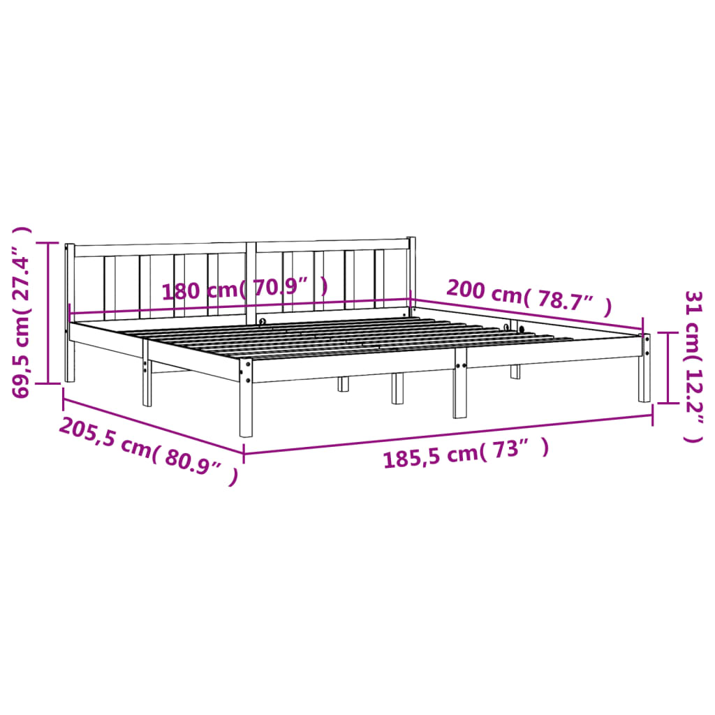 Solid Pine Bed Frame, Wax Brown, Super King 180x200 cm
