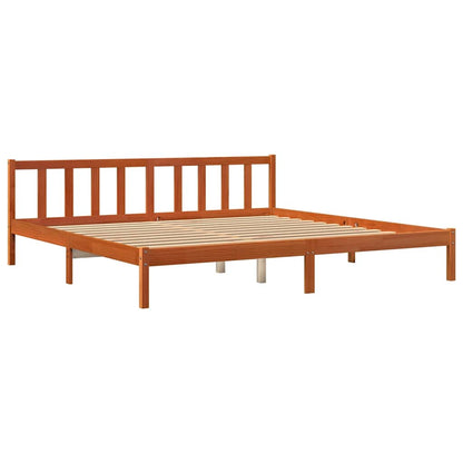 Wax Brown Solid Pine Bed Frame 200x200 cm (No Mattress)