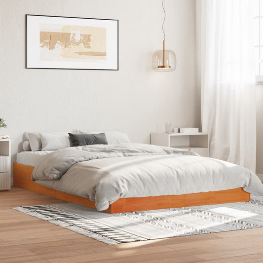 Solid Pine Wood Bed Frame 160x200 cm, Wax Brown Finish