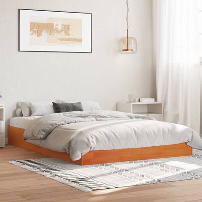 Solid Pine Bed Frame 140x200 cm, Wax Brown - No Mattress Included