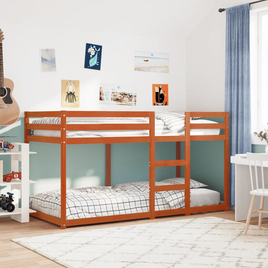Solid Pine Wood Bunk Bed 80x200 cm, Wax Brown Finish, No Mattress