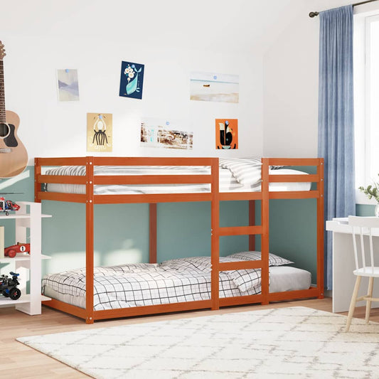 Small Single Pine Bunk Bed, Wax Brown 75x190cm, Solid Wood Frame
