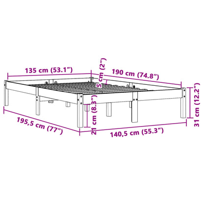 Solid Pine Bed Frame 135x190 cm Double - Wax Brown Finish