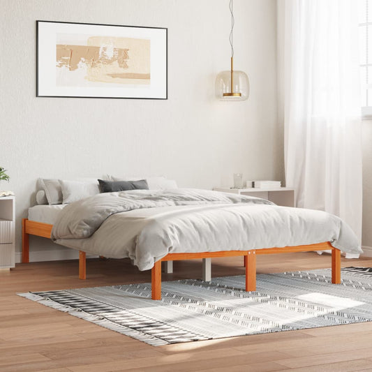 Solid Pine Bed Frame 135x190 cm Double - Wax Brown Finish