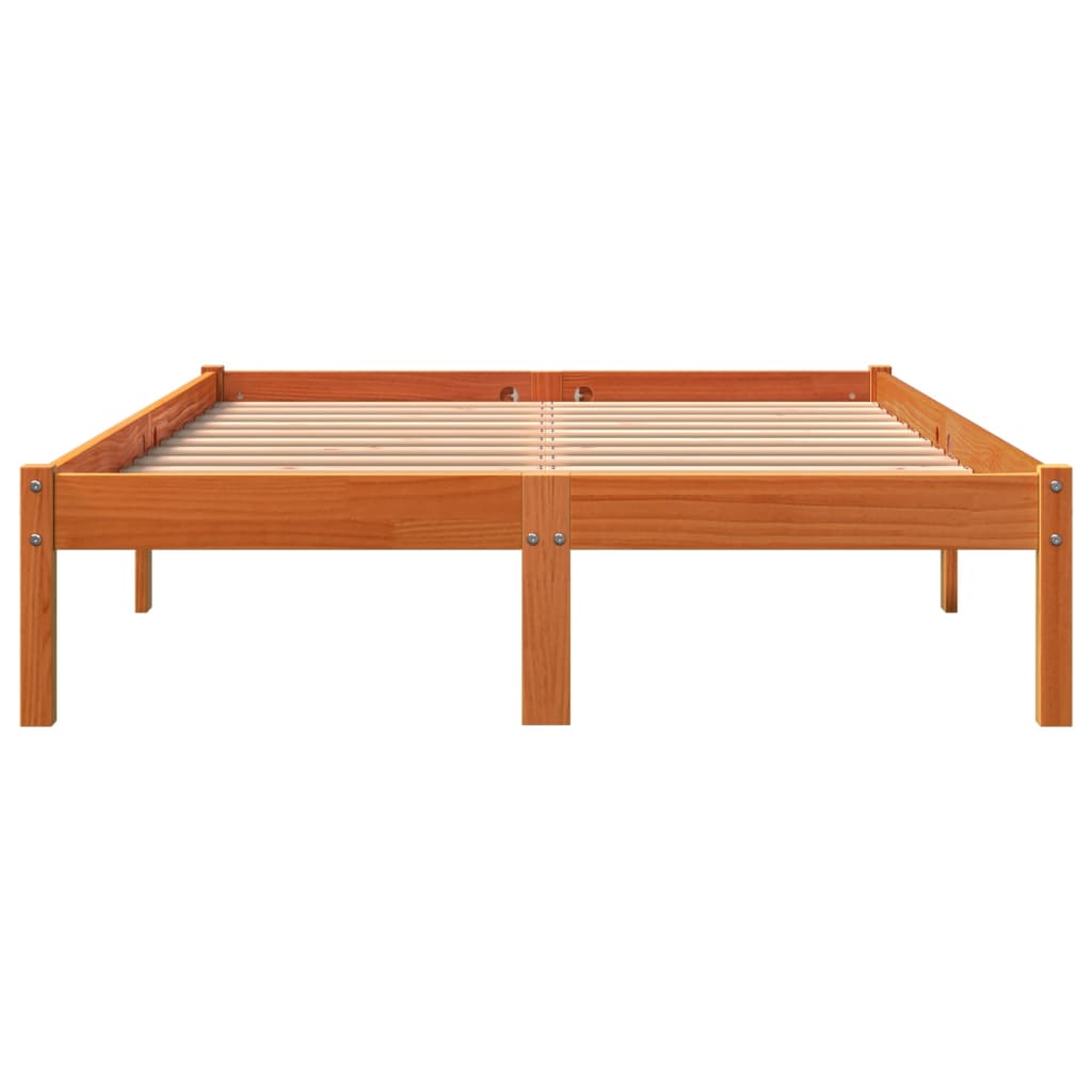 Solid Pine Wood Bed Frame Wax Brown 140x190 cm