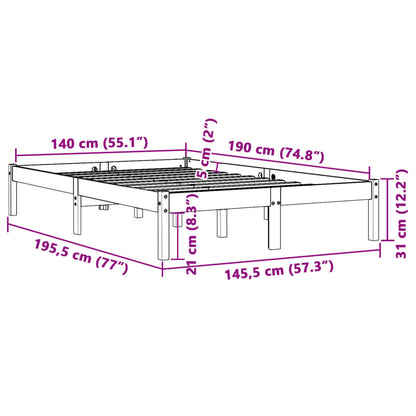 Solid Pine Wood Bed Frame Wax Brown 140x190 cm