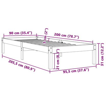 Solid Pine Bed Frame, Wax Brown, 90x200 cm - No Mattress Included