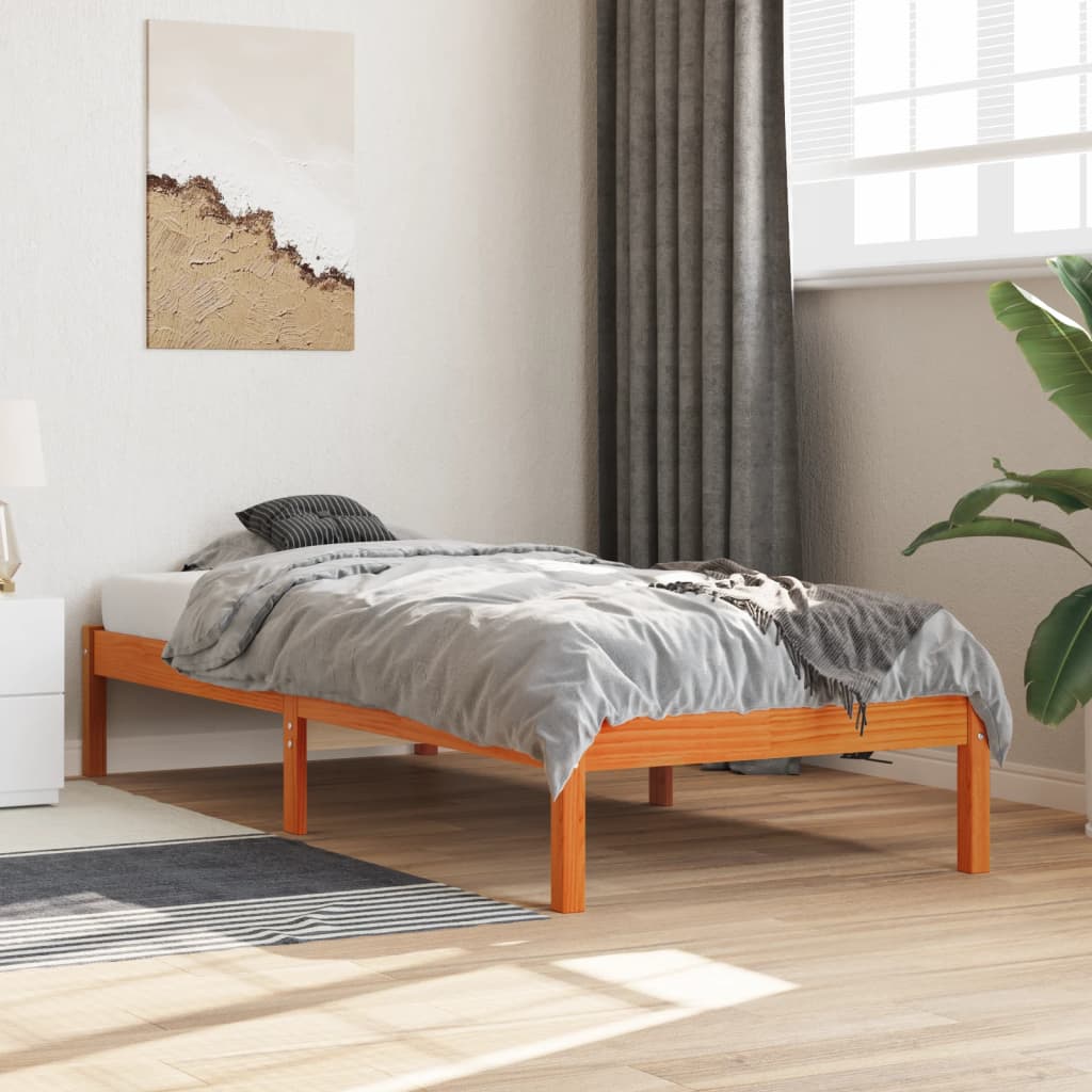 Solid Pine Bed Frame, Wax Brown, 100x200 cm (No Mattress)