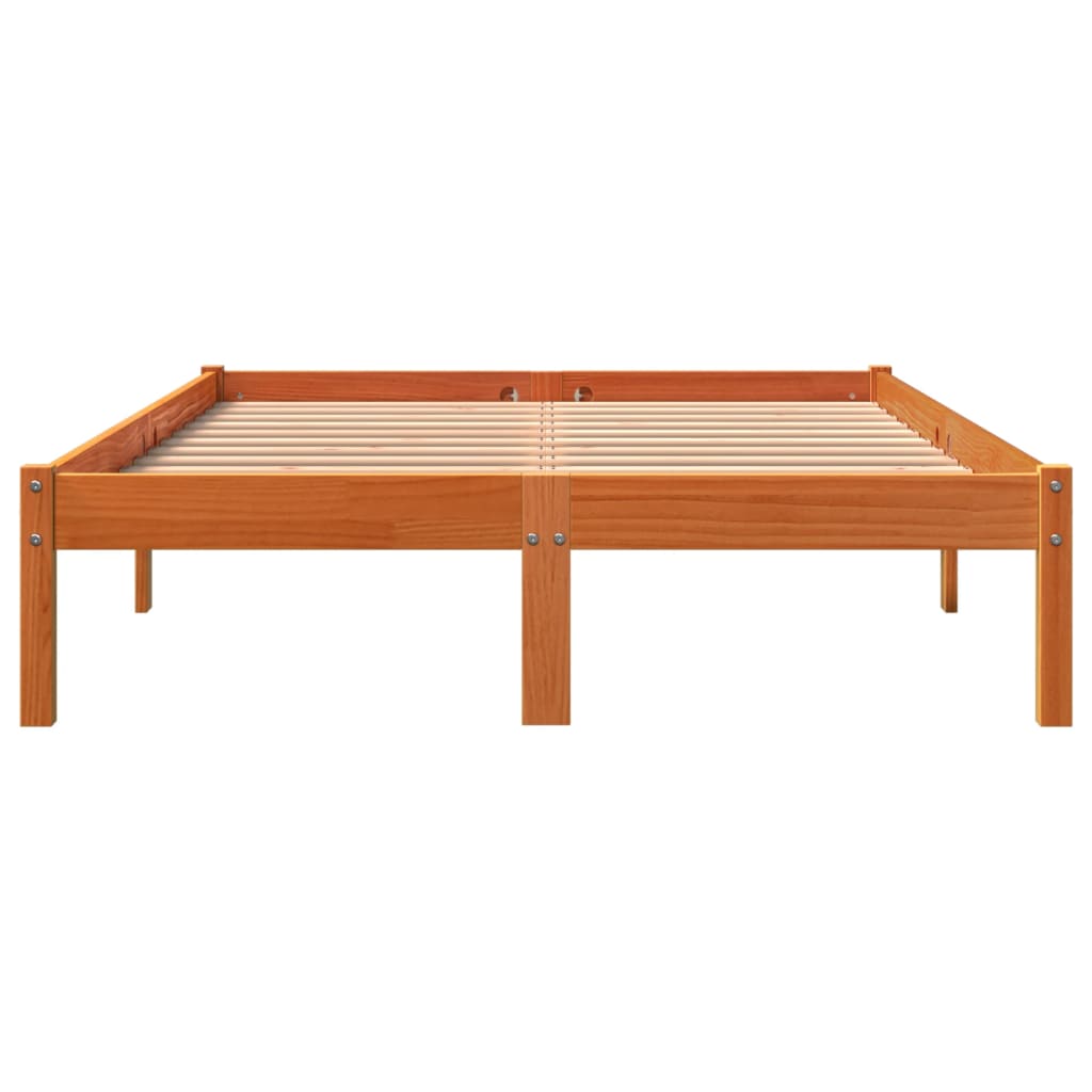 Solid Pine Bed Frame 120x200 cm, Wax Brown Finish - No Mattress
