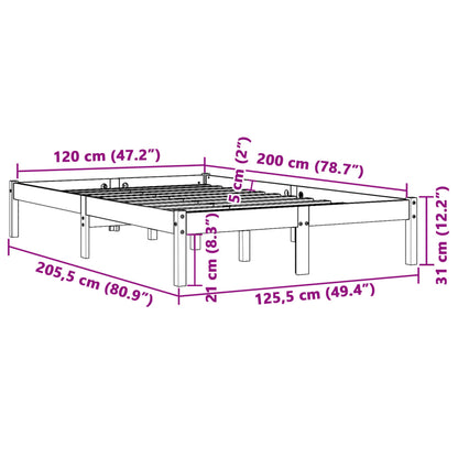 Solid Pine Bed Frame 120x200 cm, Wax Brown Finish - No Mattress