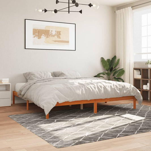Solid Pine Wood Bed Frame, Wax Brown, 200x200 cm (No Mattress)