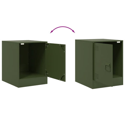 Olive Green Steel Bedside Cabinet - 34.5x39x44 cm