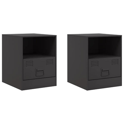 Black Steel Bedside Cabinets Set of 2 - Compact 34.5x39x44 cm