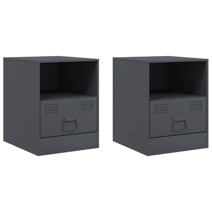 Anthracite Steel Bedside Cabinets Set of 2 - 34.5x39x44 cm