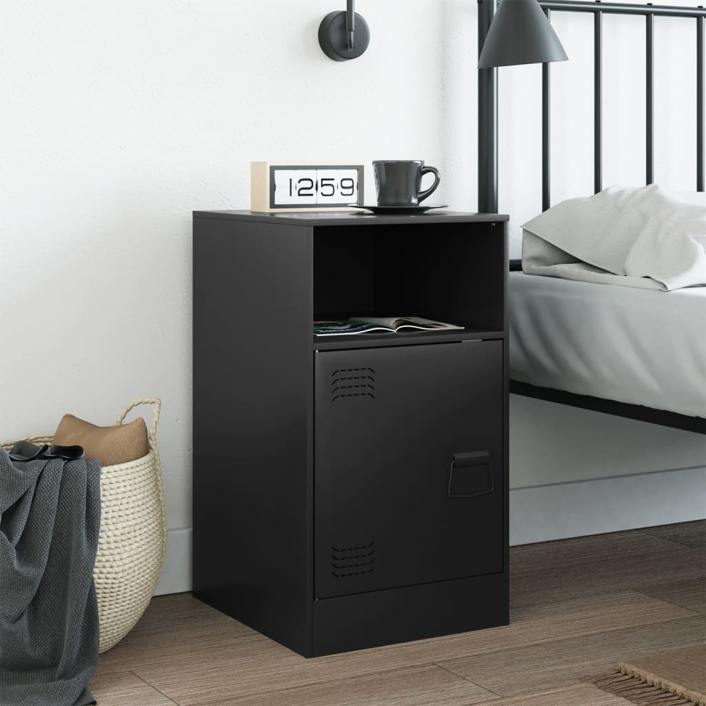 Sleek Black Steel Bedside Cabinet - 34.5x39x62 cm