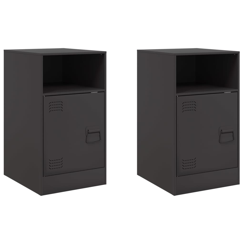 Stylish Black Steel Bedside Cabinets Set of 2, 34.5x39x62 cm