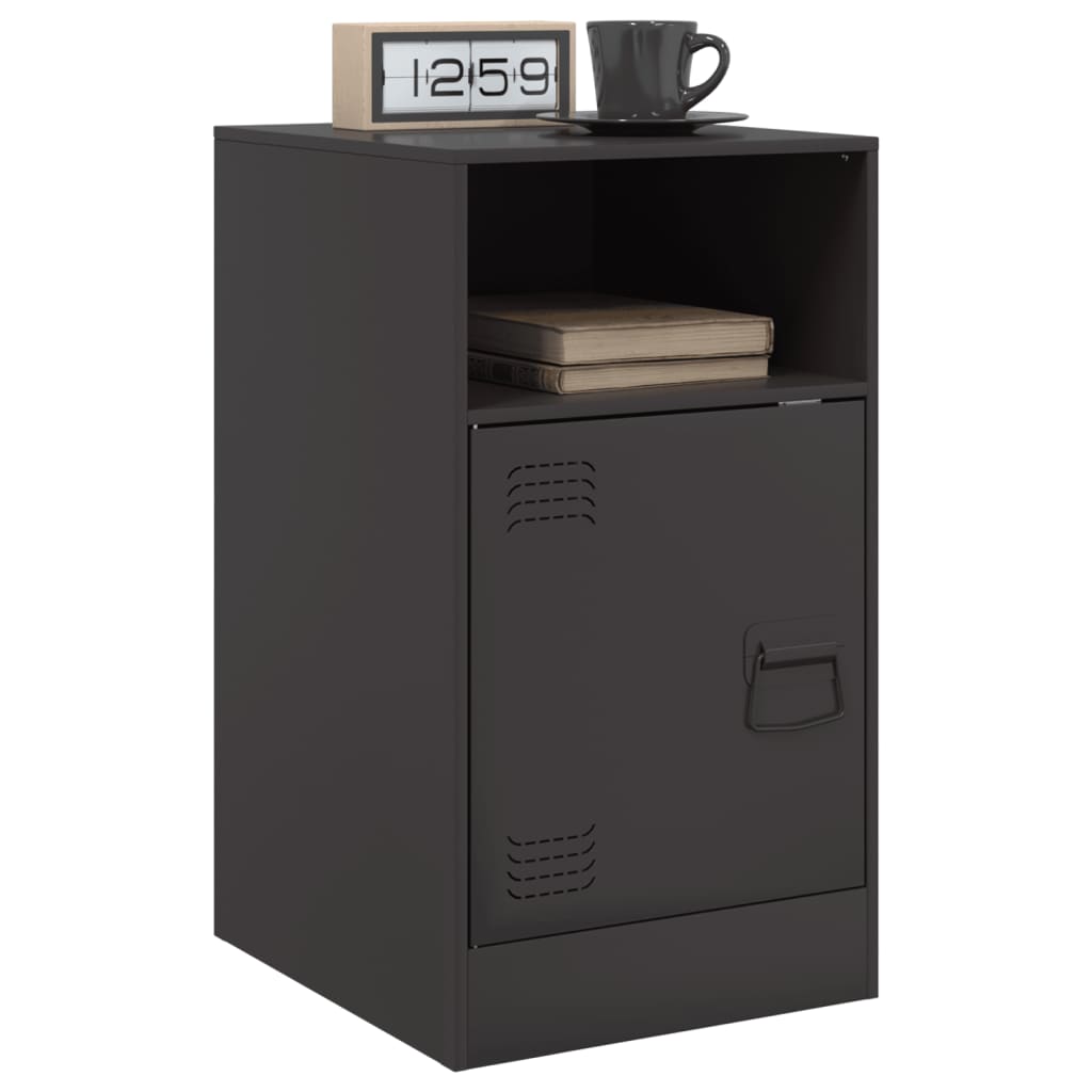 Stylish Black Steel Bedside Cabinets Set of 2, 34.5x39x62 cm